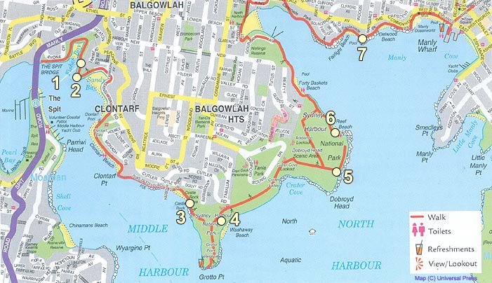 Mapa da trilha de Spit Bridge a Manly por Creative Spirit